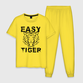 Мужская пижама хлопок с принтом Easy Tiger в Новосибирске, 100% хлопок | брюки и футболка прямого кроя, без карманов, на брюках мягкая резинка на поясе и по низу штанин
 | easy tiger | tiger | животное | зверь | кошачие | кошачий | крупная кошка | легкий тигр | тигр | тигринный | тигрица | тигры | хищник | царь зверей
