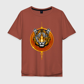 Мужская футболка хлопок Oversize с принтом Амулет с тигром в Курске, 100% хлопок | свободный крой, круглый ворот, “спинка” длиннее передней части | tiger | животное | зверь | кошачие | кошачий | крупная кошка | тигр | тигринный | тигрица | тигры | хищник | царь зверей