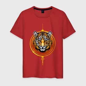 Мужская футболка хлопок с принтом Амулет с тигром в Новосибирске, 100% хлопок | прямой крой, круглый вырез горловины, длина до линии бедер, слегка спущенное плечо. | tiger | животное | зверь | кошачие | кошачий | крупная кошка | тигр | тигринный | тигрица | тигры | хищник | царь зверей