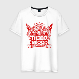 Мужская футболка хлопок с принтом Кровь тигра в Петрозаводске, 100% хлопок | прямой крой, круглый вырез горловины, длина до линии бедер, слегка спущенное плечо. | tiger | животное | зверь | кошачие | кошачий | крупная кошка | тигр | тигринный | тигрица | тигры | хищник | царь зверей
