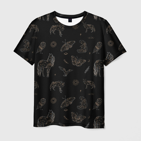 Мужская футболка 3D с принтом Мистические животные волк птица бабочка лошадь в Кировске, 100% полиэфир | прямой крой, круглый вырез горловины, длина до линии бедер | бабочка | волк | животные | звери | лошадь | минимализм | минималистичный | мистика | мистический | мотылек | птица | эзотерика | эзотерический