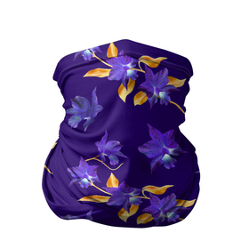 Бандана-труба 3D с принтом Цветы Фиолетовые Ирисы На Синем Фоне в Тюмени, 100% полиэстер, ткань с особыми свойствами — Activecool | плотность 150‒180 г/м2; хорошо тянется, но сохраняет форму | Тематика изображения на принте: flowers | букет | ирисы | природа | растение | синий | фиолетовый | флора | цветы
