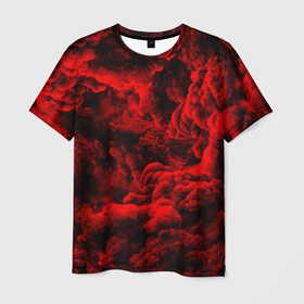 Мужская футболка 3D с принтом Красный дым   Red Smoke   Красные облака , 100% полиэфир | прямой крой, круглый вырез горловины, длина до линии бедер | abstract | red smoke | smoke | абстракция | красные облака | красный дым | облака | облака дыма | облако | облако дыма