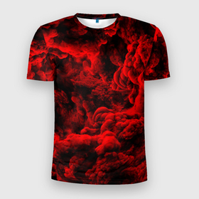 Мужская футболка 3D Slim с принтом Красный дым   Red Smoke   Красные облака в Курске, 100% полиэстер с улучшенными характеристиками | приталенный силуэт, круглая горловина, широкие плечи, сужается к линии бедра | Тематика изображения на принте: abstract | red smoke | smoke | абстракция | красные облака | красный дым | облака | облака дыма | облако | облако дыма