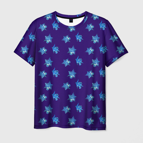 Мужская футболка 3D с принтом Цветы Фиолето Белые Гибискус На Синем Фоне в Новосибирске, 100% полиэфир | прямой крой, круглый вырез горловины, длина до линии бедер | flowers | белый | букет | гибискус | природа | растение | синий | фиолетовый | флора | цветы