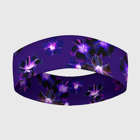 Повязка на голову 3D с принтом Цветы Фиолетовые Гибискус На Синем Фоне в Екатеринбурге,  |  | flowers | букет | гибискус | природа | растение | синий | фиолетовый | флора | цветы