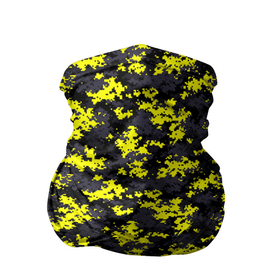 Бандана-труба 3D с принтом Камуфляж Пиксельный Чёрно Жёлтый , 100% полиэстер, ткань с особыми свойствами — Activecool | плотность 150‒180 г/м2; хорошо тянется, но сохраняет форму | black | camo | yellow | жёлтый | камуфляж | пиксель | сamouflage | чёрный