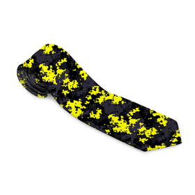 Галстук 3D с принтом Камуфляж Пиксельный Чёрно Жёлтый , 100% полиэстер | Длина 148 см; Плотность 150-180 г/м2 | Тематика изображения на принте: black | camo | yellow | жёлтый | камуфляж | пиксель | сamouflage | чёрный