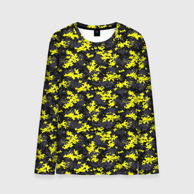Мужской лонгслив 3D с принтом Камуфляж Пиксельный Чёрно Жёлтый в Санкт-Петербурге, 100% полиэстер | длинные рукава, круглый вырез горловины, полуприлегающий силуэт | black | camo | yellow | жёлтый | камуфляж | пиксель | сamouflage | чёрный