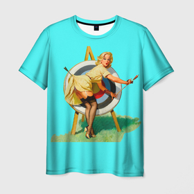 Мужская футболка 3D с принтом CHARMING TARGET в Белгороде, 100% полиэфир | прямой крой, круглый вырез горловины, длина до линии бедер | девушка | мишень | очаровательная | ретро | стрелы | цель