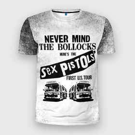 Мужская футболка 3D Slim с принтом Never Mind the Bollocks, Heres the Sex Pistols First Tour в Белгороде, 100% полиэстер с улучшенными характеристиками | приталенный силуэт, круглая горловина, широкие плечи, сужается к линии бедра | Тематика изображения на принте: группа | джонни роттен | музыка | панк | панк рок | панк рок группа | рок | рок группа