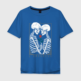 Мужская футболка хлопок Oversize с принтом Lovers навсегда в Санкт-Петербурге, 100% хлопок | свободный крой, круглый ворот, “спинка” длиннее передней части | love | день всех влюбленных | лав | любовь до гроба | розы | скелет | скелеты