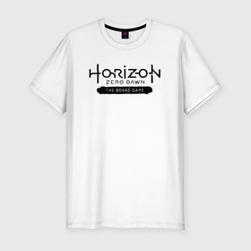 Мужская футболка хлопок Slim с принтом horizon forbidden west   logo в Тюмени, 92% хлопок, 8% лайкра | приталенный силуэт, круглый вырез ворота, длина до линии бедра, короткий рукав | 
