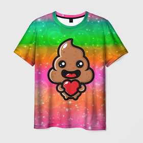 Мужская футболка 3D с принтом влюбленная  какашка с сердечком в Екатеринбурге, 100% полиэфир | прямой крой, круглый вырез горловины, длина до линии бедер | влюбленная | любовь | сердечко | туалет