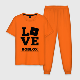 Мужская пижама хлопок с принтом Roblox Love Classic в Курске, 100% хлопок | брюки и футболка прямого кроя, без карманов, на брюках мягкая резинка на поясе и по низу штанин
 | Тематика изображения на принте: logo | love | roblox | игра | игры | лого | логотип | роблокс | символ