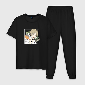 Мужская пижама хлопок с принтом Мадара и Такаши | Natsume Yuujinchou , 100% хлопок | брюки и футболка прямого кроя, без карманов, на брюках мягкая резинка на поясе и по низу штанин
 | Тематика изображения на принте: anime | madara | natsume yuujinchou | takashi natsume | аниме | анимэ | мадара | такаши нацумэ | тетрадь дружбы нацумэ