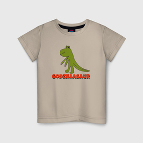 Детская футболка хлопок с принтом GODZILLASAUR , 100% хлопок | круглый вырез горловины, полуприлегающий силуэт, длина до линии бедер | 