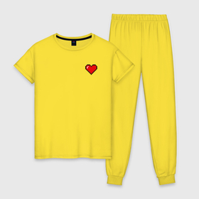 Женская пижама хлопок с принтом Сердце пиксель арт в Белгороде, 100% хлопок | брюки и футболка прямого кроя, без карманов, на брюках мягкая резинка на поясе и по низу штанин | dendy | денди | игра | красный | любовь | пиксель | пиксель арт | пиксельный | сердечко | сердце