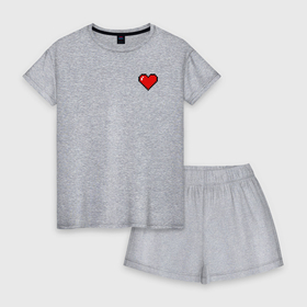 Женская пижама с шортиками хлопок с принтом Сердце пиксель арт в Санкт-Петербурге, 100% хлопок | футболка прямого кроя, шорты свободные с широкой мягкой резинкой | dendy | денди | игра | красный | любовь | пиксель | пиксель арт | пиксельный | сердечко | сердце