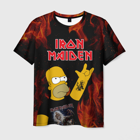 Мужская футболка 3D с принтом Iron Maiden Гомер Симпсон Рокер в Новосибирске, 100% полиэфир | прямой крой, круглый вырез горловины, длина до линии бедер | gomer | homer | iron | iron maiden | maiden | music | rock | simpson | simpsons | айрон майден | айрон мейден | гомер | музыка | рок | рокер | симпсон | симпсоны