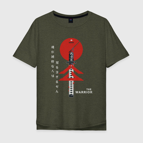 Мужская футболка хлопок Oversize с принтом Дух Воина в Тюмени, 100% хлопок | свободный крой, круглый ворот, “спинка” длиннее передней части | ghost of tsushima | japan | japanese style | гост тсусима | гхост цусима | иероглифы | кандзи | катана | киото | ниндзя | призрак цусимы | самурай | самурайский меч | токио | япония | японский стиль