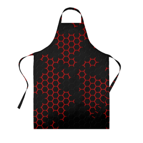 Фартук 3D с принтом НАНОКОСТЮМ   Black and Red Hexagon   Гексагоны в Санкт-Петербурге, 100% полиэстер | общий размер — 65 х 85 см, ширина нагрудника — 26 см, горловина — 53 см, длина завязок — 54 см, общий обхват в поясе — 173 см. Принт на завязках и на горловине наносится с двух сторон, на основной части фартука — только с внешней стороны | abstract | black and red hexagon | carbon | hexagon | nano | nanosuit | абстракция | броня | гексагон | гексагон фон | гексагоны | карбон | корбон | нано | нанокостюм | нанокостюм из crysis | шестиугольники