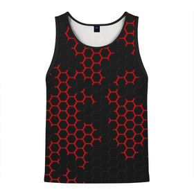 Мужская майка 3D с принтом НАНОКОСТЮМ   Black and Red Hexagon   Гексагоны в Санкт-Петербурге, 100% полиэстер | круглая горловина, приталенный силуэт, длина до линии бедра. Пройма и горловина окантованы тонкой бейкой | Тематика изображения на принте: abstract | black and red hexagon | carbon | hexagon | nano | nanosuit | абстракция | броня | гексагон | гексагон фон | гексагоны | карбон | корбон | нано | нанокостюм | нанокостюм из crysis | шестиугольники