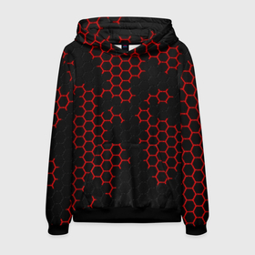 Мужская толстовка 3D с принтом НАНОКОСТЮМ   Black and Red Hexagon   Гексагоны в Тюмени, 100% полиэстер | двухслойный капюшон со шнурком для регулировки, мягкие манжеты на рукавах и по низу толстовки, спереди карман-кенгуру с мягким внутренним слоем. | abstract | black and red hexagon | carbon | hexagon | nano | nanosuit | абстракция | броня | гексагон | гексагон фон | гексагоны | карбон | корбон | нано | нанокостюм | нанокостюм из crysis | шестиугольники