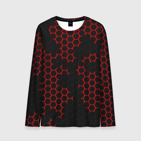 Мужской лонгслив 3D с принтом НАНОКОСТЮМ   Black and Red Hexagon   Гексагоны в Санкт-Петербурге, 100% полиэстер | длинные рукава, круглый вырез горловины, полуприлегающий силуэт | abstract | black and red hexagon | carbon | hexagon | nano | nanosuit | абстракция | броня | гексагон | гексагон фон | гексагоны | карбон | корбон | нано | нанокостюм | нанокостюм из crysis | шестиугольники