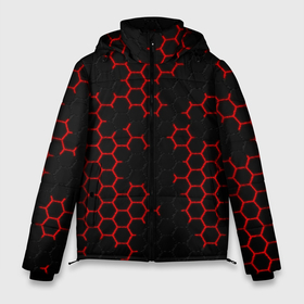 Мужская зимняя куртка 3D с принтом НАНОКОСТЮМ   Black and Red Hexagon   Гексагоны в Санкт-Петербурге, верх — 100% полиэстер; подкладка — 100% полиэстер; утеплитель — 100% полиэстер | длина ниже бедра, свободный силуэт Оверсайз. Есть воротник-стойка, отстегивающийся капюшон и ветрозащитная планка. 

Боковые карманы с листочкой на кнопках и внутренний карман на молнии. | abstract | black and red hexagon | carbon | hexagon | nano | nanosuit | абстракция | броня | гексагон | гексагон фон | гексагоны | карбон | корбон | нано | нанокостюм | нанокостюм из crysis | шестиугольники