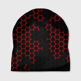 Шапка 3D с принтом НАНОКОСТЮМ   Black and Red Hexagon   Гексагоны в Белгороде, 100% полиэстер | универсальный размер, печать по всей поверхности изделия | Тематика изображения на принте: abstract | black and red hexagon | carbon | hexagon | nano | nanosuit | абстракция | броня | гексагон | гексагон фон | гексагоны | карбон | корбон | нано | нанокостюм | нанокостюм из crysis | шестиугольники