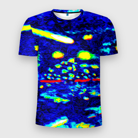 Мужская футболка 3D Slim с принтом Цветное небо в Белгороде, 100% полиэстер с улучшенными характеристиками | приталенный силуэт, круглая горловина, широкие плечи, сужается к линии бедра | космос | краски | небо | фантазия | цвет