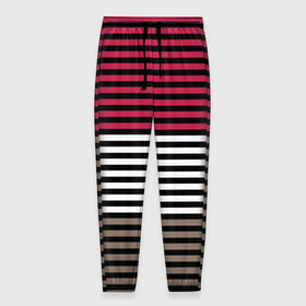 Мужские брюки 3D с принтом Красно коричневый полосатый узор в Белгороде, 100% полиэстер | манжеты по низу, эластичный пояс регулируется шнурком, по бокам два кармана без застежек, внутренняя часть кармана из мелкой сетки | striped pattern | stripes | коричневый | красный | полосы | черные полосы
