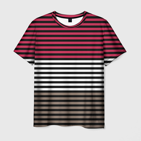 Мужская футболка 3D с принтом Красно коричневый полосатый узор в Белгороде, 100% полиэфир | прямой крой, круглый вырез горловины, длина до линии бедер | striped pattern | stripes | коричневый | красный | полосы | черные полосы