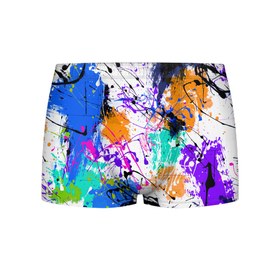 Мужские трусы 3D с принтом Брызги и мазки  разноцветных красок на белом фоне в Белгороде, 50% хлопок, 50% полиэстер | классическая посадка, на поясе мягкая тканевая резинка | paints | splatter | stains | абстракция | брызги | краски | красочные пятна | пятна | разноцветные пятна
