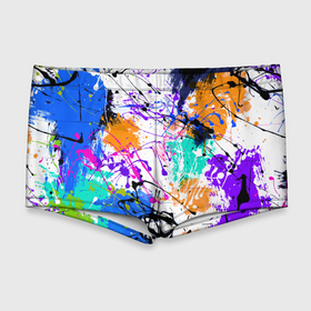 Мужские купальные плавки 3D с принтом Брызги и мазки  разноцветных красок на белом фоне , Полиэстер 85%, Спандекс 15% |  | paints | splatter | stains | абстракция | брызги | краски | красочные пятна | пятна | разноцветные пятна