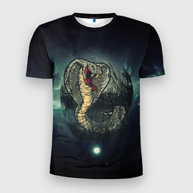 Мужская футболка 3D Slim с принтом Большая ядовитая  змея в Петрозаводске, 100% полиэстер с улучшенными характеристиками | приталенный силуэт, круглая горловина, широкие плечи, сужается к линии бедра | змеи | змея | кобра | яд | ядовитая змея