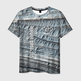 Мужская футболка 3D с принтом Toyota   Off road vehicle   Rock   Тойота внедорожник   Скала в Новосибирске, 100% полиэфир | прямой крой, круглый вырез горловины, длина до линии бедер | off road vehicle | rock | stone | texture | toyota | внедорожник | камень | скала | текстура | тойота
