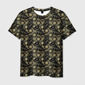 Мужская футболка 3D с принтом Позолоченные узоры в Белгороде, 100% полиэфир | прямой крой, круглый вырез горловины, длина до линии бедер | abstract | абстракция | бутоны | геометрия | калейдоскоп | линии | паттерн | текстура | узор | узоры | цветы