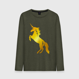 Мужской лонгслив хлопок с принтом Золотой единорог молния , 100% хлопок |  | unicorn | единорог | единороги | индрик | инрог | конь | лошадь | мифическое существо | юникорн
