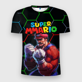 Мужская футболка 3D Slim с принтом ММАРИО   ММА   Супер Марио   Super Mario в Курске, 100% полиэстер с улучшенными характеристиками | приталенный силуэт, круглая горловина, широкие плечи, сужается к линии бедра | 8 бит | mario | mma | super mario | бои без правил | гексагоны | денди | игра марио | качок | луиджи | мма | ммарио | надпись марио | нинтендо | сега | супер марио | супер ммарио | шестиугольники