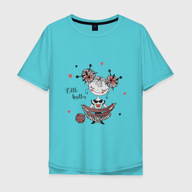 Мужская футболка хлопок Oversize с принтом THE LITTLE KNITTER в Белгороде, 100% хлопок | свободный крой, круглый ворот, “спинка” длиннее передней части | Тематика изображения на принте: вязальщица | девочка | девушка | пряжа | сердечки | цветы