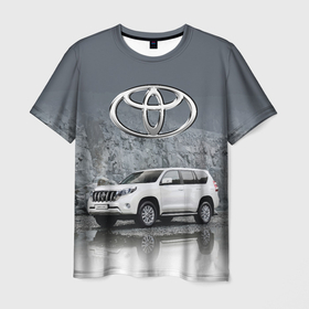 Мужская футболка 3D с принтом Toyota Land Cruiser на фоне скалы в Новосибирске, 100% полиэфир | прямой крой, круглый вырез горловины, длина до линии бедер | car | off road vehicle | rock | toyota | автомобиль | внедорожник | скала | тойота