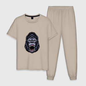 Мужская пижама хлопок с принтом PREDATORY GORILLA , 100% хлопок | брюки и футболка прямого кроя, без карманов, на брюках мягкая резинка на поясе и по низу штанин
 | горилла | джунгли | животное | кинг конг | примат | хищник