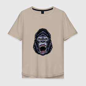 Мужская футболка хлопок Oversize с принтом PREDATORY GORILLA в Санкт-Петербурге, 100% хлопок | свободный крой, круглый ворот, “спинка” длиннее передней части | горилла | джунгли | животное | кинг конг | примат | хищник