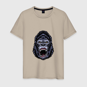 Мужская футболка хлопок с принтом PREDATORY GORILLA в Рязани, 100% хлопок | прямой крой, круглый вырез горловины, длина до линии бедер, слегка спущенное плечо. | горилла | джунгли | животное | кинг конг | примат | хищник