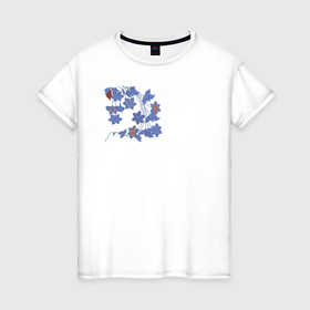 Женская футболка хлопок с принтом Синий куст в Курске, 100% хлопок | прямой крой, круглый вырез горловины, длина до линии бедер, слегка спущенное плечо | лист | листок | природа | растение | синий | цыеты