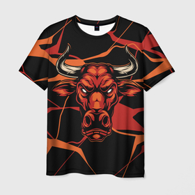 Мужская футболка 3D с принтом Голова красного быка , 100% полиэфир | прямой крой, круглый вырез горловины, длина до линии бедер | Тематика изображения на принте: red bull | бык | животное | красный | рога | рогатый | ярость