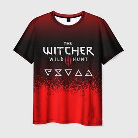 Мужская футболка 3D с принтом Witcher blood в Петрозаводске, 100% полиэфир | прямой крой, круглый вырез горловины, длина до линии бедер | 