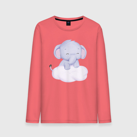 Мужской лонгслив хлопок с принтом Милый Слонёнок Стоит На Облаке в Санкт-Петербурге, 100% хлопок |  | animals | beast | cute | животные | звери | милый | облако | слон | слонёнок